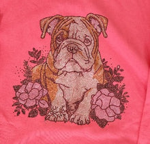English Bulldog - With Flowers Rhinestone Zip-up Hooded Sweatshirt
