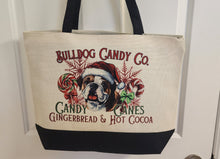 English Bulldog -  Holiday "Bulldog Candy Co. Candy Canes, Gingerbread & Hot Cocoa" Two - Tone Linen Tote