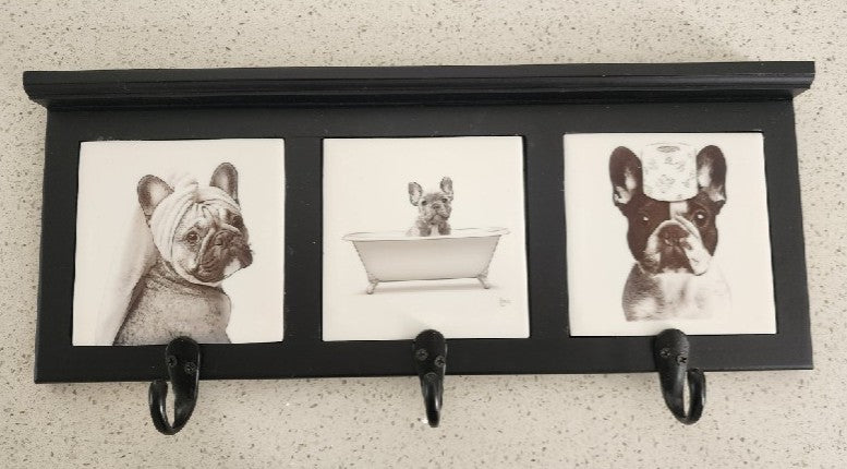 French Bulldog - Bathroom Design Wood Coat Rack (Black & White)