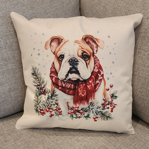 English Bulldog - Holiday Scarf Throw Pillow, 16