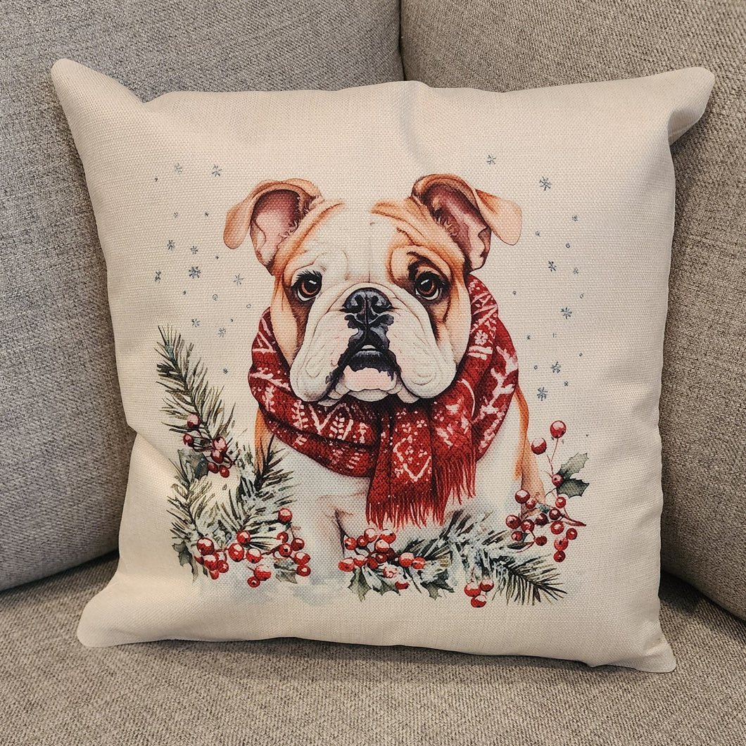 English Bulldog - Holiday Scarf Throw Pillow, 16
