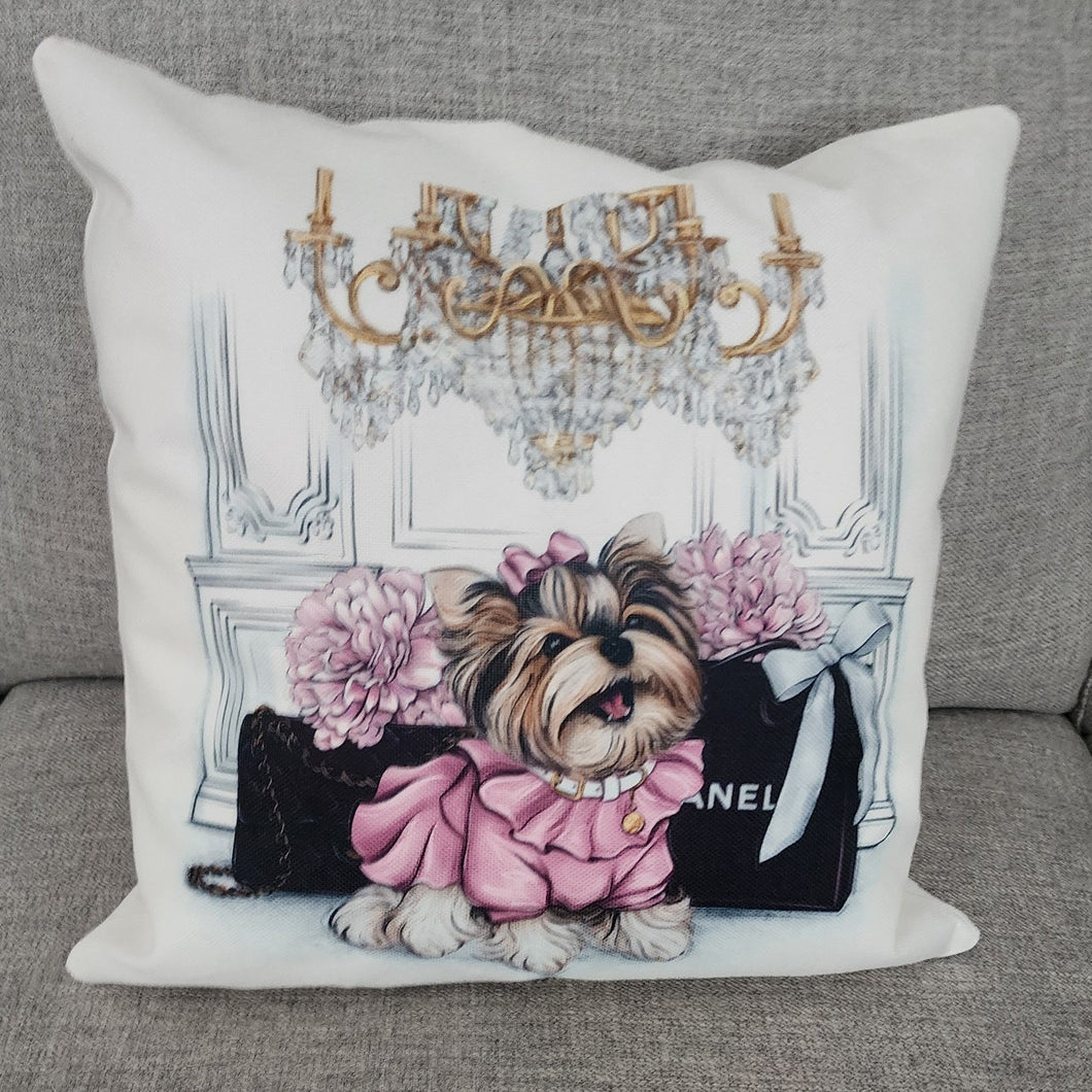 Yorkie - Elegant Pink Dress & Bow Throw Pillow, 16