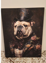 English Bulldog - In Floral Suit & Hat Solid Birch Wood Wall Art