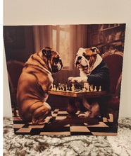 English Bulldog - Playing Chess Chromaluxe Maple Wood Wall Art