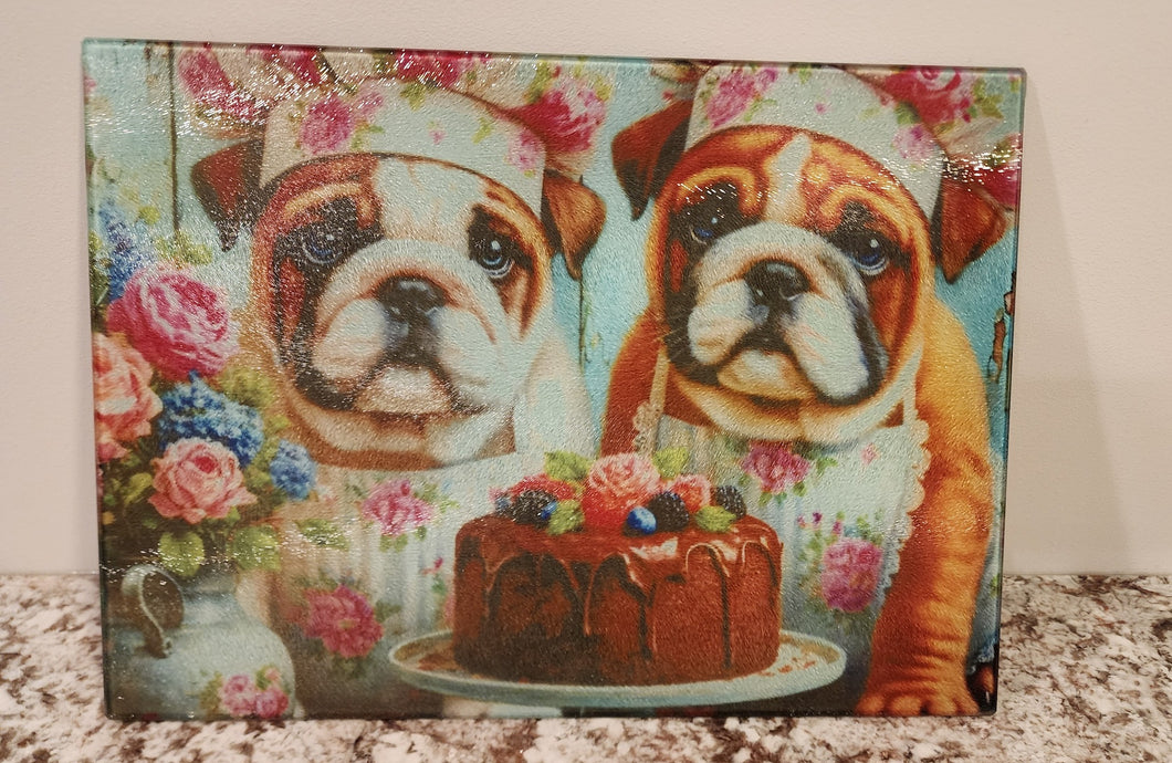 English Bulldog Cake Bakers Tempered Glass Cutting Board