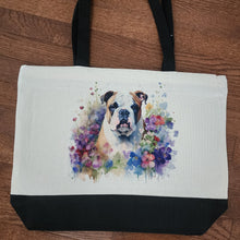 English Bulldog - Floral Bulldog Two-Tone Tote