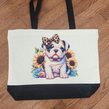 English Bulldog - Leopard Bow & Surrounded By Sunflowers Two-Tone Tote