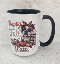 English Bulldog - "Happy Fall Y'all" Ceramic Mug, 15 oz.