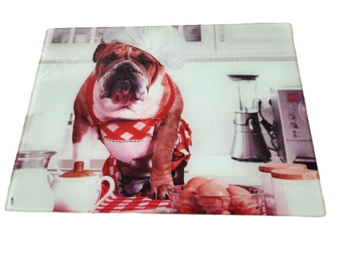 English Bulldog Chef Tempered Glass Cutting Board