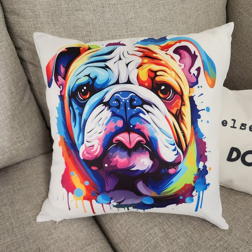 English Bulldog with Bright Colors and a Paint Effect Throw Pillow, 16