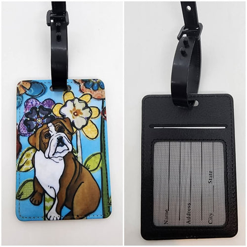 Bulldog with Stained-Glass Look Luggage Tag