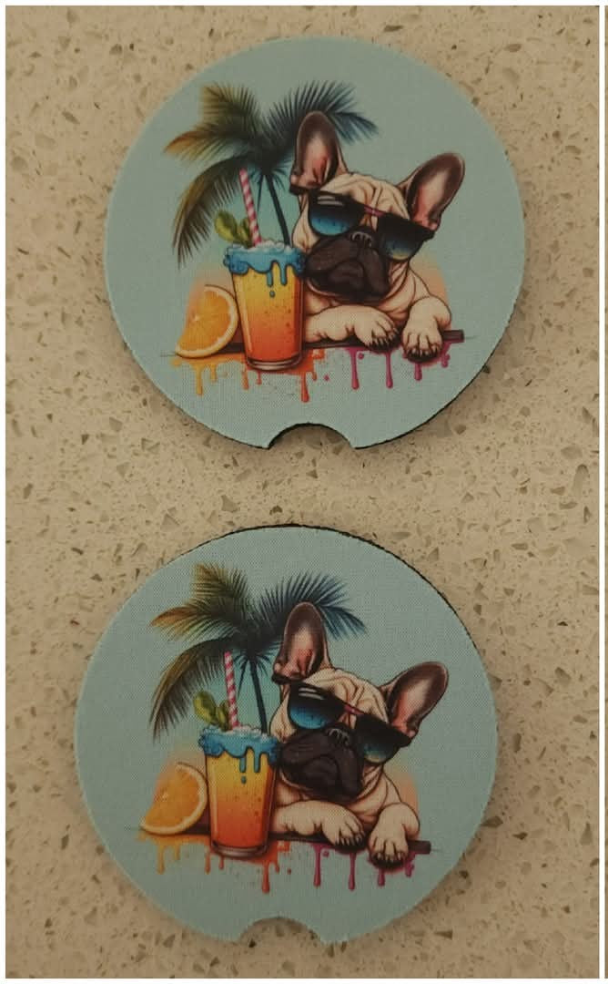 French Bulldog with a Tropical Drink Car Coasters