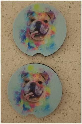 English Bulldog with Paint Effect Background Car Coasters