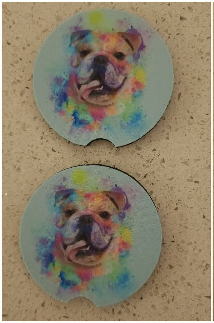 English Bulldog with Paint Effect Background Car Coasters