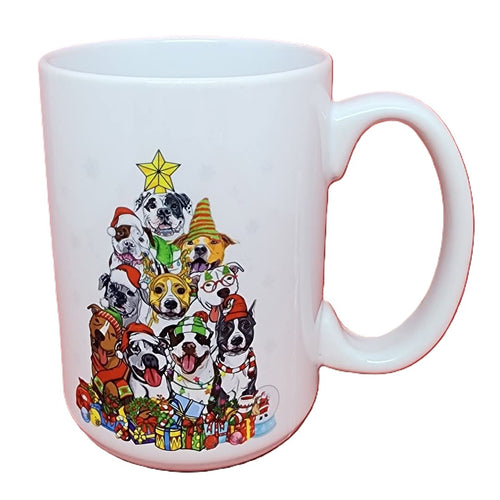 Pitbull Christmas Tree Ceramic Mug, 15 oz.