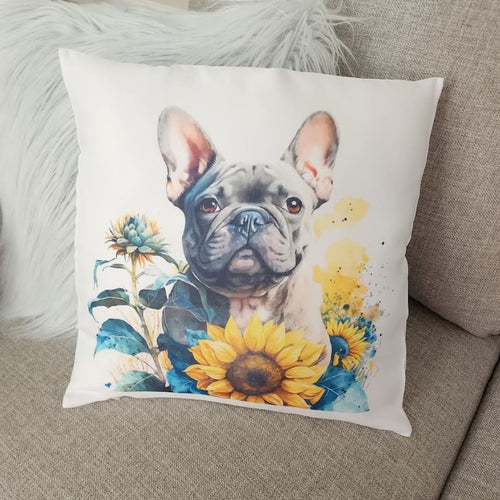 French Bulldog with Sunflowers Throw Pillow, 16