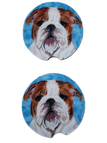 English Bulldog with Blue Background Car Coasters