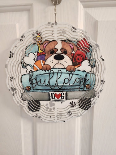 English Bulldog in a Car Wind Spinner