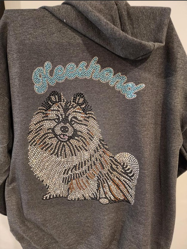 Keeshond Rhinestone Zip-up Hooded Sweatshirt