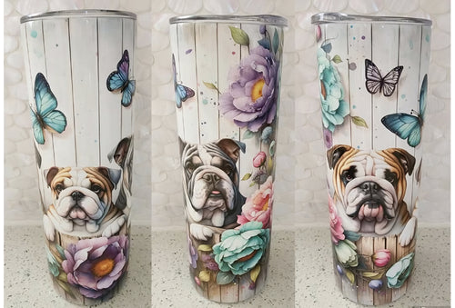 English Bulldog & Butterflies Stainless Steel Tumbler, 20 oz.