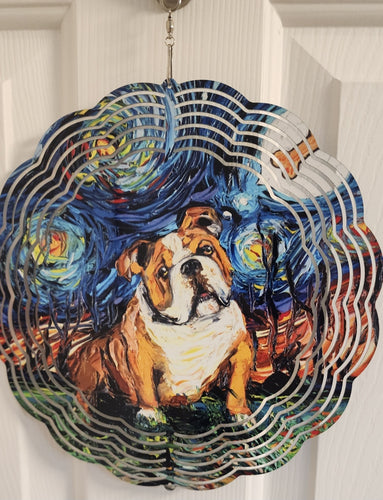 Starry Night with Bone Speech Bubble English Bulldog Wind Spinner