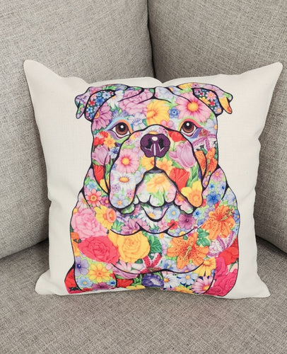 English Bulldog Floral Throw Pillow, 16