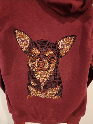 Chihuahua Rhinestone Zip-up Hooded Sweatshirt