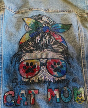 Cat Mom Messybun Rhinestone Denim Jacket