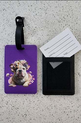 Bulldog Purple with Floral Crown Luggage Tag