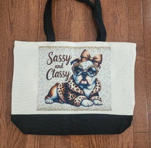 English Bulldog - "Sassy and Classy" with Leopard Print Jacket Two-Tone Tote