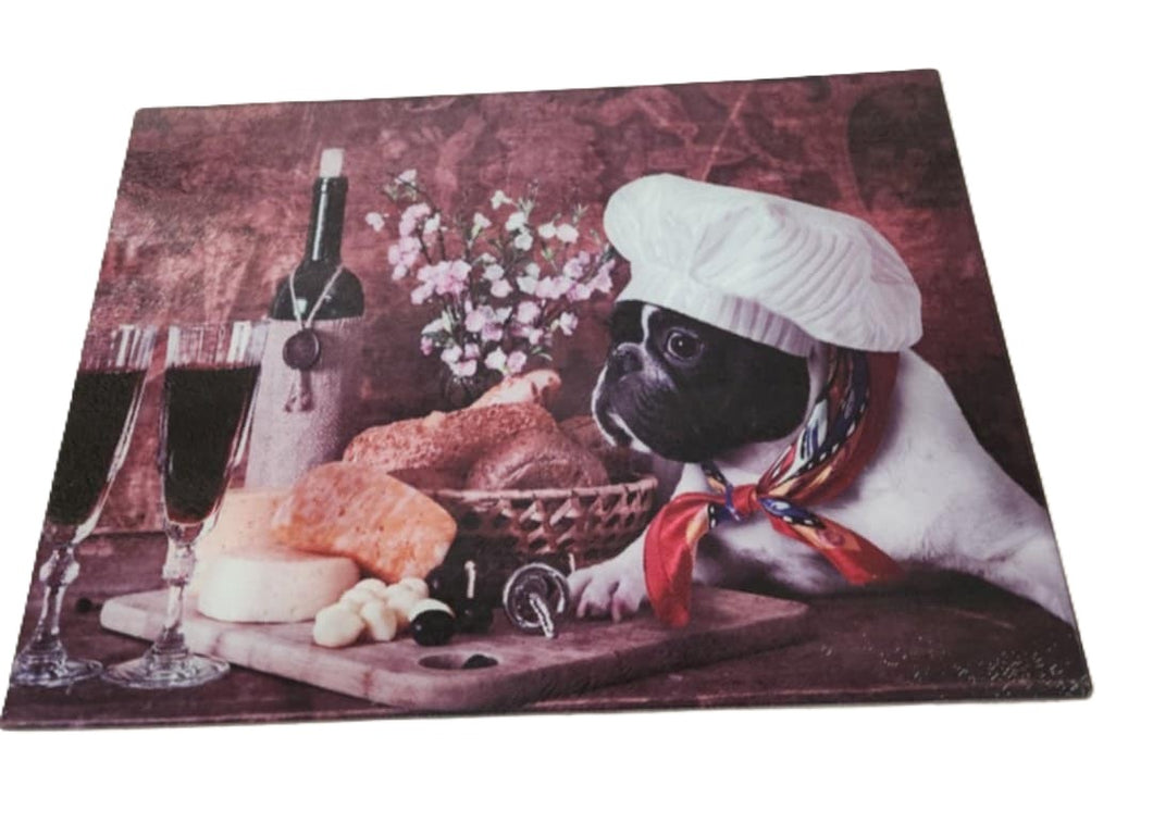 French Bulldog Chef Tempered Glass Cutting Board