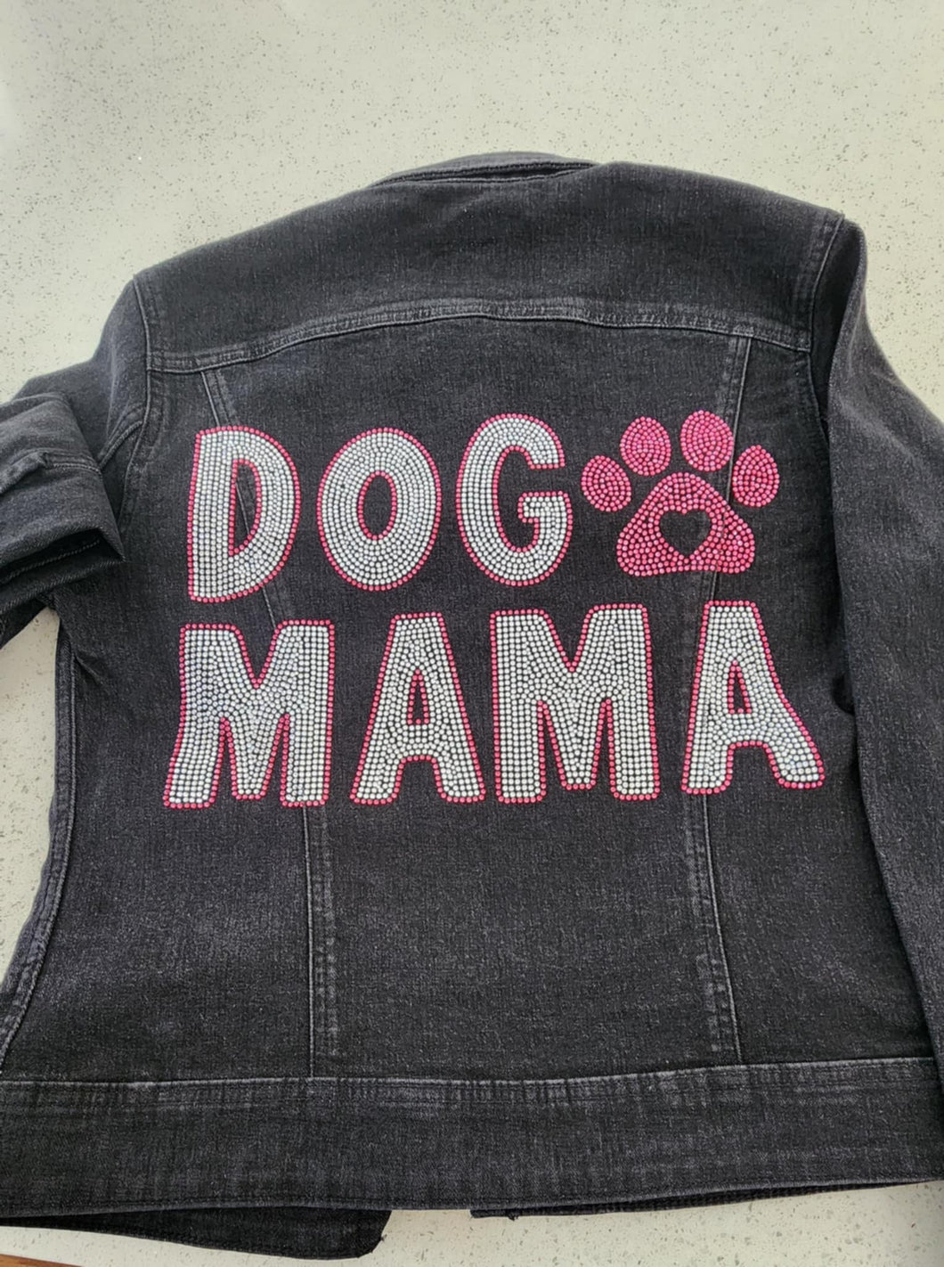 Dog Mama Rhinestone Black Denim Jacket