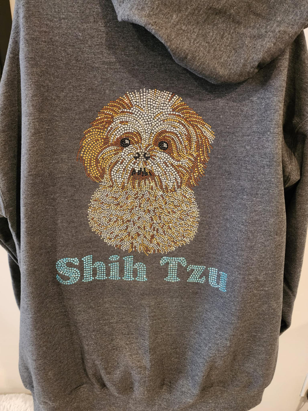 Shih Tzu Rhinestone Zip-up Hooded Sweatshirt