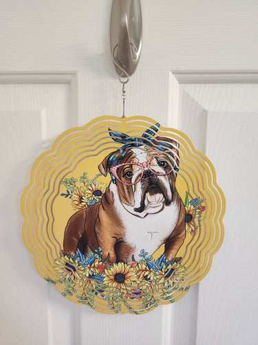 English Bulldog in Flowers Wind Spinner