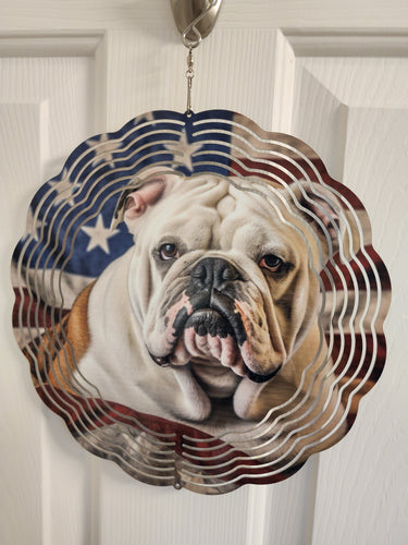 American flag Bull Dog Wind Spinner