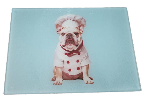 English Bulldog Chef Tempered Glass Cutting Board