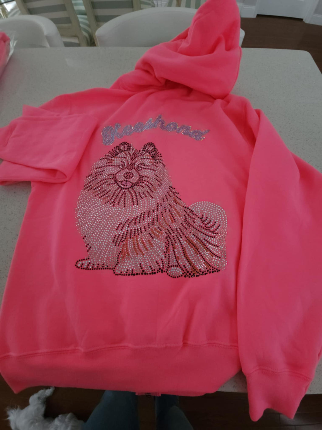 Keeshond Rhinestone Zip-up Hooded Sweatshirt