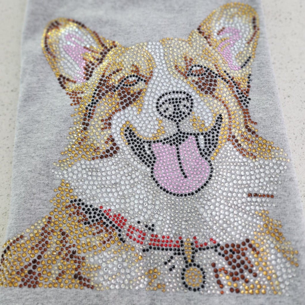 Corgi Rhinestone Zip-up Hooded Sweatshirt