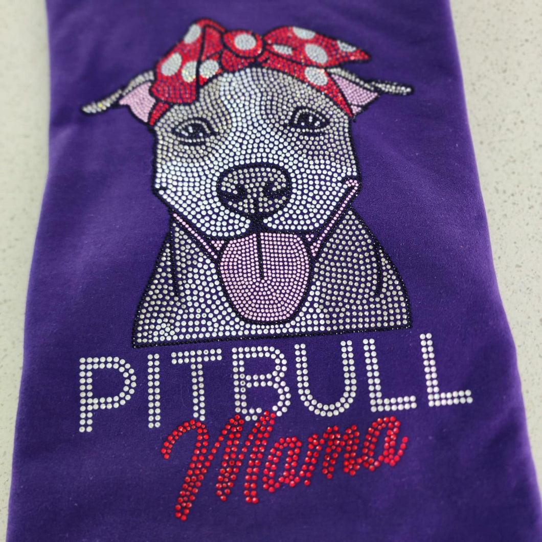 Pitbull (Gray & White) Mama Rhinestone Zip-up Hooded Sweatshirt