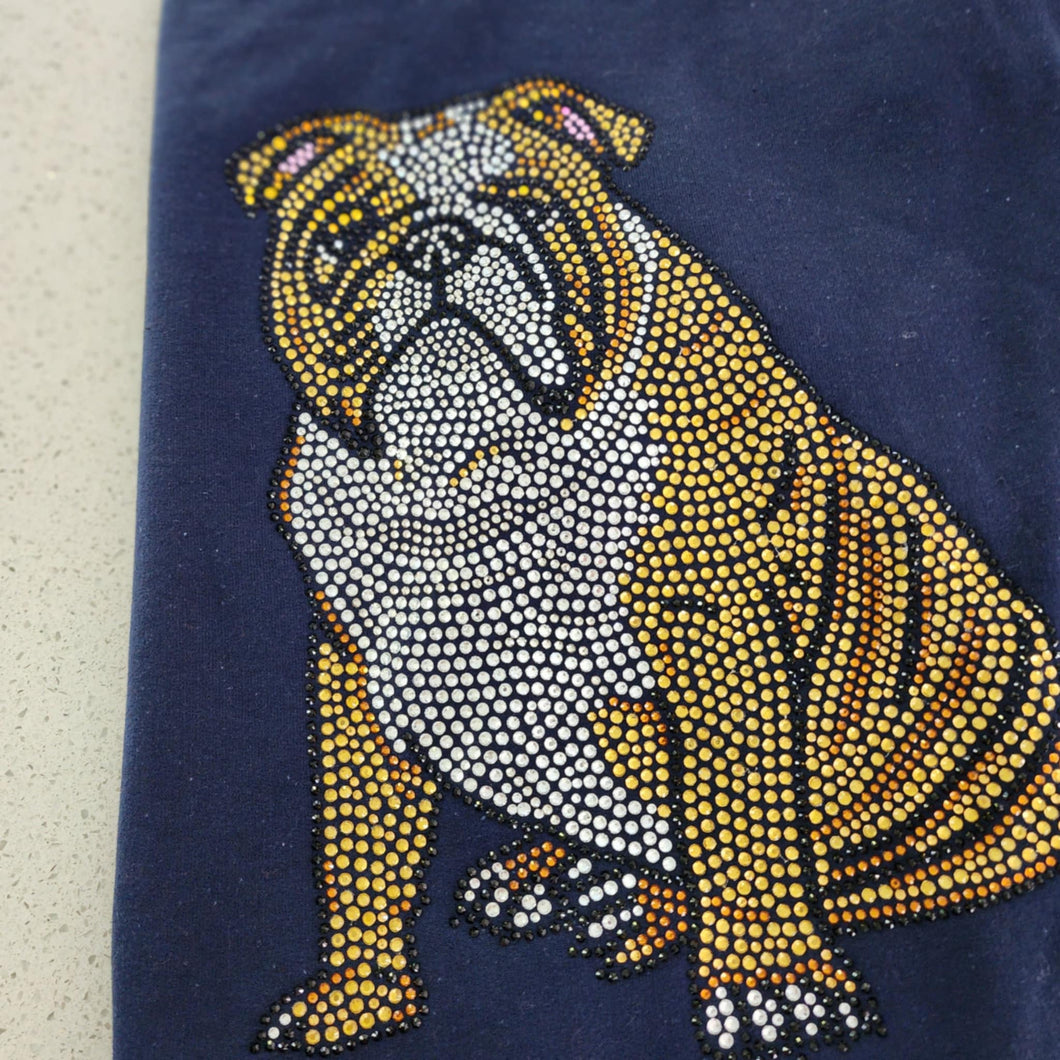 English Bulldog Rhinestone Zip-up Hooded Sweatshirt