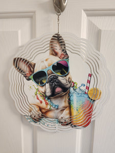 French Bulldog with a Tropical Drink Wind Spinner