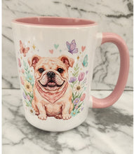 English Bulldog - Pastel Flowers & Butterflies Ceramic Mug, 15 oz.