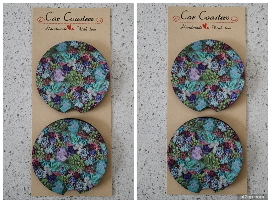 Flowers & Succulents Car Coasters, Set of 4