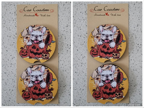 French Bulldog Halloween Car Coasters, Set of 4