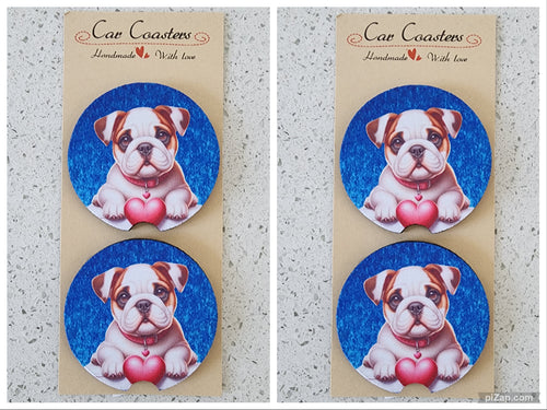 Bulldog with Heart Collar Car Coasters, Set of 4