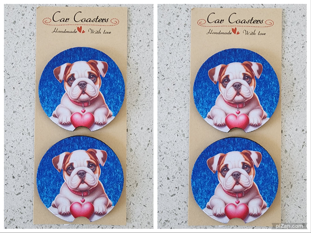 Bulldog with Heart Collar Car Coasters, Set of 4