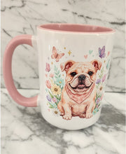 English Bulldog - Pastel Flowers & Butterflies Ceramic Mug, 15 oz.