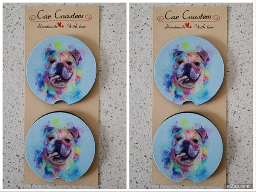 Bulldog with Paint Effect Car Coasters, Set of 4