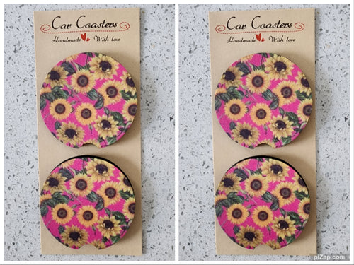 Sunflowers Car Coasters, Set of 4