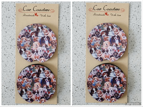 Dogs Collage Car Coasters, Set of 4